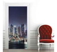 TACOKI Sticker Porte New York, Stickers Porte Trompe L'oeil Vue de Nuit Sur la Ville Autocollant Poster Auto-Adhésif Art Décor Pour Chambre Salon Salle de Bain Papier Peint 100x200 cm 1061z