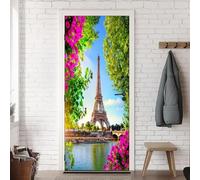TACOKI Sticker Porte Paris, Stickers Porte Trompe L'oeil Paysage Autocollant Poster Auto-Adhésif Art Décor Pour Chambre Salon Salle de Bain Papier Peint 90x210 cm v5253