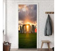 TACOKI Sticker Porte Paysage au Coucher du Soleil, Stickers Porte Trompe L'oeil Herbe Autocollant Poster Auto-Adhésif Art Décor Pour Chambre Salon Salle de Bain Papier Peint 85x200 cm v6645