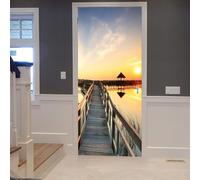 TACOKI Sticker Porte Paysage Au Coucher du Soleil, Stickers Porte Trompe L'oeil Pont en Bois Autocollant Poster Auto-Adhésif Art Décor Pour Chambre Salon Salle de Bain Papier Peint 77x200 cm v2449