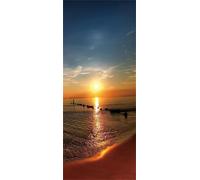 TACOKI Sticker Porte Paysage Au Coucher du Soleil, Stickers Porte Trompe L'oeil Vue sur la Mer Autocollant Poster Auto-Adhésif Art Décor Pour Chambre Salon Salle de Bain Papier Peint 77x200 cm 5059n
