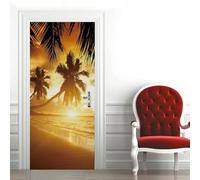 TACOKI Sticker Porte Paysage Au Coucher Du Soleil, Stickers Porte Trompe L'oeil Vue Sur la Mer Autocollant Poster Auto-Adhésif Art Décor Pour Chambre Salon Salle de Bain Papier Peint 77x200 cm 2035z