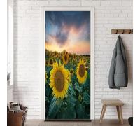 TACOKI Sticker Porte Paysage, Stickers Porte Trompe L'oeil Tournesol Autocollant Poster Auto-Adhésif Art Décor Pour Chambre Salon Salle de Bain Papier Peint 85x200 cm v7014