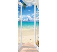TACOKI Sticker Porte Plage, Stickers Porte Trompe L'oeil Vue de la Fenêtre Autocollant Poster Auto-Adhésif Art Décor Pour Chambre Salon Salle de Bain Papier Peint 90x210 cm 4767n