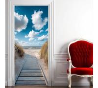 TACOKI Sticker Porte Plage, Stickers Porte Trompe L'oeil Vue sur la Mer Autocollant Poster Auto-Adhésif Art Décor Pour Chambre Salon Salle de Bain Papier Peint 88x200 cm 5440n