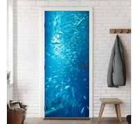TACOKI Sticker Porte Poissons, Stickers Porte Trompe L'oeil Océan Bleu Autocollant Poster Auto-Adhésif Art Décor Pour Chambre Salon Salle de Bain Papier Peint 85x200 cm v6969
