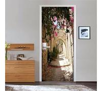 TACOKI Sticker Porte Rue Italienne, Stickers Porte Trompe L'oeil Bâtiment Rétro Autocollant Poster Auto-Adhésif Art Décor Pour Chambre Salon Salle de Bain Papier Peint 90x200 cm 1922z