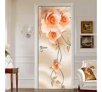 TACOKI Sticker Porte Style Chinois, Stickers Porte Trompe L'oeil Fleurs Autocollant Poster Auto-Adhésif Art Décor Pour Chambre Salon Salle de Bain Papier Peint 90x200 cm 3866z