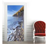 TACOKI Sticker Porte Vue Sur la Mer, Stickers Porte Trompe L'oeil Océan Autocollant Poster Auto-Adhésif Art Décor Pour Chambre Salon Salle de Bain Papier Peint 80x210 cm 6743z