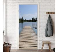 TACOKI Sticker Porte Vue Sur Le Lac, Stickers Porte Trompe L'oeil Pont en Bois Autocollant Poster Auto-Adhésif Art Décor Pour Chambre Salon Salle de Bain Papier Peint 95x215 cm v6307