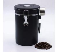 TacoMynxify Boîte de rangement hermétique pour grains de café - 1800 ml - En acier inoxydable noir - Avec valve anti-retour - Verrouillage de la fraîcheur - Avec suivi de la date