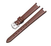 Taconey Bracelet de montre en cuir ultra-fin de 12 mm, bracelet de remplacement fin à extrémité concave pour femme,Acier brun,18x10mm