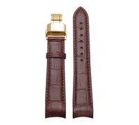 Taconey Bracelet de montre en cuir véritable 20-22 mm avec boucle papillon, extrémité incurvée, remplacement universel,Or brun,22 mm