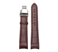 Taconey Bracelet de montre en cuir véritable 20-22 mm avec boucle papillon, extrémité incurvée, remplacement universel,Brun argent,21 mm