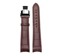 Taconey Bracelet de montre en cuir véritable 20-22 mm avec boucle papillon, extrémité incurvée, remplacement universel,Brun Noir,21 mm