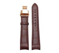 Taconey Bracelet de montre en cuir véritable 20-22 mm avec boucle papillon, extrémité incurvée, remplacement universel,Or rose brun,20 mm