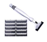 Taconic Rasoir tout métal chromé robuste - Manche double lame compatible Gillette® Atra avec 10 lames Pivot Plus Personna, poignée ergonomique, conception durable