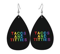 Tacos And Titties Funny Gay Lesbian Pride Lgbtq Boucles d'oreilles en cuir pour femme Boucles d'oreilles goutte d'eau en similicuir Boucles d'oreilles vintage légères pendantes Bijoux pour femme