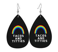 Tacos And Titties Funny Gay Lesbian Pride Lgbtq Boucles d'oreilles en cuir pour femme Boucles d'oreilles goutte d'eau en similicuir Boucles d'oreilles vintage légères pendantes Bijoux pour femme