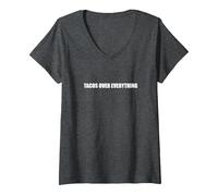 Tacos sur Tout T-Shirt avec Col en V, Femme, Chiné Foncé, L