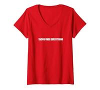 Tacos sur Tout T-Shirt avec Col en V, Femme, Rouge, L
