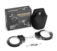 TacStealth Menottes avec deux clés et étui | Qualité professionnelle Noir et argent | Menottes sécurisées sans pliage/casse