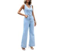 TACSTRUN Combinaison en Denim pour Femmes sans Manches Dos Nu Combishorts Sexy Une pièce Pantalon Tenues Salopettes,Bleu,XS
