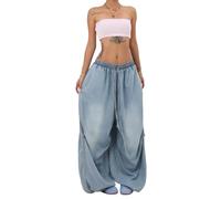 TACSTRUN Cordon de Serrage Taille élastique pour Femmes Jeans à Jambe Large Pantalon en Denim Baggy à la Mode,Light Blue,XL