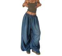 TACSTRUN Cordon de Serrage Taille élastique pour Femmes Jeans à Jambe Large Pantalon en Denim Baggy à la Mode,Dark Blue,M