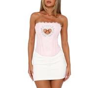 TACSTRUN Corset Tops pour Femmes Sexy Tube Top Lace Heart Shape Hollow Strapless Bustier Lingerie Tops,Rose,XS
