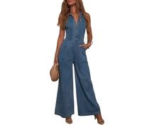 TACSTRUN Femme Combinaison en Denim sans Manches Bouton sur Le Devant Combishorts Pantalon Une pièce Tenues Salopette d'été décontractées,Bleu,XXL