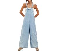 TACSTRUN Femme Combinaison en Denim sans Manches Dos Nu Jambe Large Salopette Pantalon Une pièce Tenues Décontracté Barboteuse d'été,Light Blue,S