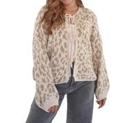 TACSTRUN Femme Pull Cardigan Court léger Cravate Douce - Devant Ouvert sur Le Devant Tendance Automne Décontracté Habillé,Laiton,XL