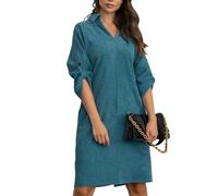 TACSTRUN Femmes Casual Corduroy Jumper Robes Taille Haute Manches Longues Polo Col Chemise Mini Robe,Bleu,XXL
