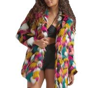 TACSTRUN Femmes Multicolore Faux Fur Manteau d'hiver Chaud Gradient Couleur Veste Shaggy Poilu Ouvert Avant Cardigan Outerwear,Rouge,3XL