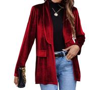 TACSTRUN Femmes Velours Blazer Veste Casual Manches Longues Col Revers Blazer Business Long Cardigan Plus Size Outerwear,Rouge,XL