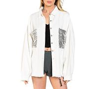 TACSTRUN Jacket en Jean Surdimensionné De Mode pour Femmes,Blanc,L
