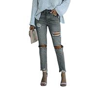 TACSTRUN Jean De Petit Ami Noir pour Femmes Déchiré Pantalon De Denim De La Cheville Maigre en Détresse,Kaki,XXL