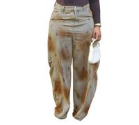 TACSTRUN Jeans Baggy Taille Haute pour Femmes Pantalon en Denim délavé à Jambe Large à la Mode,Marron,XXL