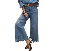 TACSTRUN Jeans Bootcut Extensibles Taille Haute pour Femmes Ourlet Squelette Ample à la Mode Pantalon en Denim évasé à Jambe Large,Bleu,L