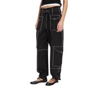 TACSTRUN Jeans Cargo Baggy Taille Haute à Cordon de Serrage pour Femmes Pantalon en Denim Multi-Poches Tendance,Noir,XL