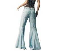 TACSTRUN Jeans Larges Taille Haute pour Femmes Pantalon en Denim évasé Tendance pour Les Grandes Silhouettes Courbes,Light Blue,L