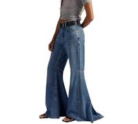 TACSTRUN Jeans Larges Taille Haute pour Femmes Pantalon en Denim évasé Tendance pour Les Grandes Silhouettes Courbes,Dark Blue,M