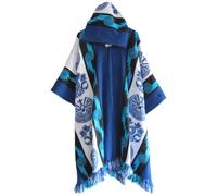TACSTRUN Poncho à capuche pour homme - Cape aztèque - Pull western - Manteau vintage - Manches chauve-souris - En tricot, bleu, Medium