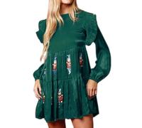 TACSTRUN Robe Babydoll en Velours à Manches Longues pour Femmes, Tenue décontractée, à Paillettes Scintillantes, Graphique, Fluide, mi-Longue, été,Vert,XL