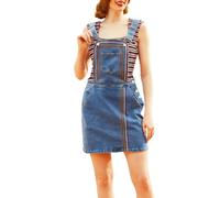 TACSTRUN Robe Globale en Denim pour Femmes Robe en Jean décontractée sans Manches avec Poches Bouton - Down Mini Swing Tunique,Bleu,L