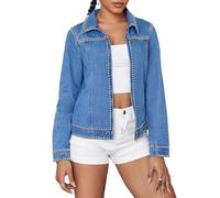 TACSTRUN Veste en Jean pour Femme Jean Veste Vintage Cloutée Légère À La Mode,Bleu,L
