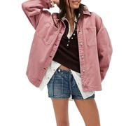 TACSTRUN Veste en Jean pour Femmes Jean léger Tendance Doux surdimensionné boutonné côté Fendu Veste Vintage,Rose,S