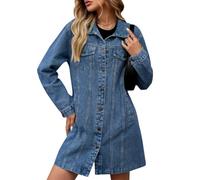 TACSTRUN Veste en Jean pour Femmes Jean Léger Tendance Doux Surdimensionné Longue Chemise Chemise Boutonnée Robe,Bleu,XXL