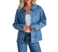 TACSTRUN Veste en Jean pour Femmes Jean léger Tendance Doux Surdimensionné Veste boutonnée Vêtements d'extérieur,Bleu,XL